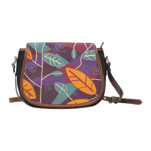 Orange Teal Leaves Colorful Floral Pattern Saddle Bag/Small (Model 1649)(Flap Customization)