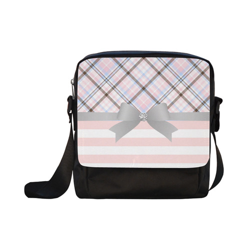 Pink Blue Grey Plaid, Pink Stripes, Grey Bow Crossbody Nylon Bags (Model 1633)