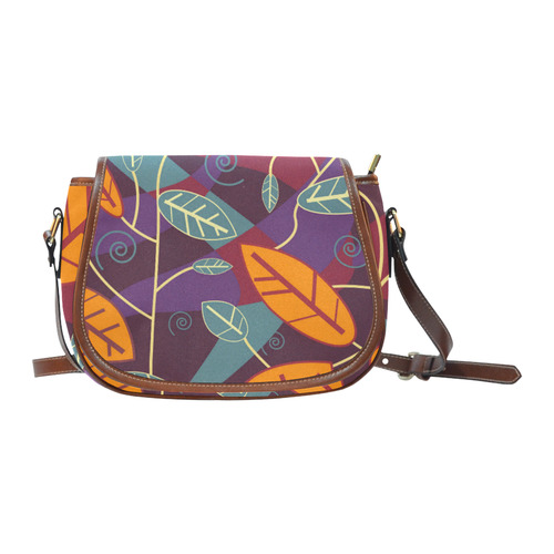 Orange Teal Leaves Colorful Floral Pattern Saddle Bag/Large (Model 1649)