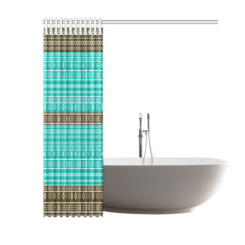 Teal and Brown Modern Mudcloth Shower Curtain 60"x72"