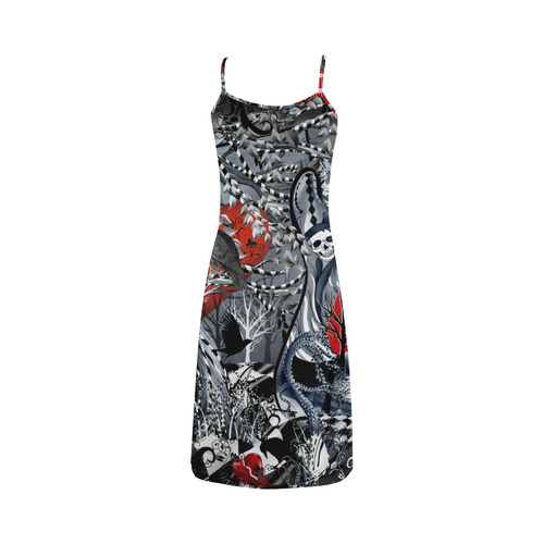 Girl Rock Guitar Raven Heart Print Dress Alcestis Slip Dress (Model D05)