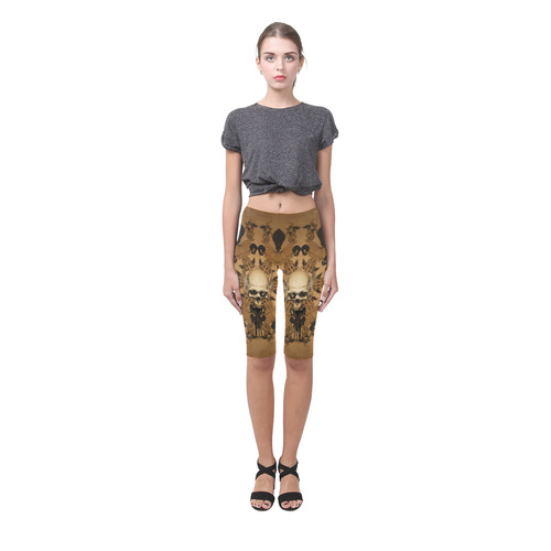 Skull with skull mandala on the background Hestia Cropped Leggings (Model L03)