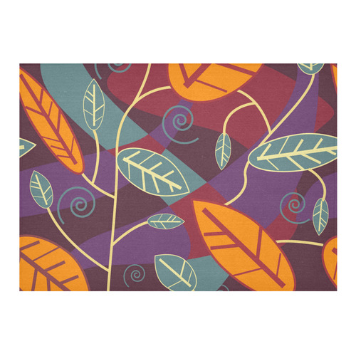 Orange Teal Leaves Colorful Floral Pattern Cotton Linen Tablecloth 60"x 84"