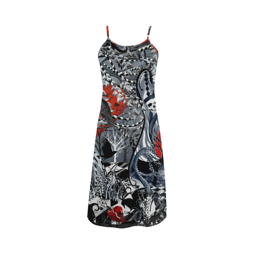 Girl Rock Guitar Raven Heart Print Dress Alcestis Slip Dress (Model D05)