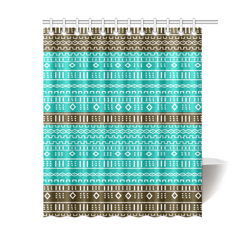 Teal and Brown Modern Mudcloth Shower Curtain 60"x72"