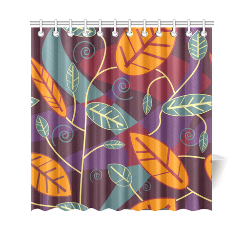 Orange Teal Leaves Colorful Floral Pattern Shower Curtain 69"x70"