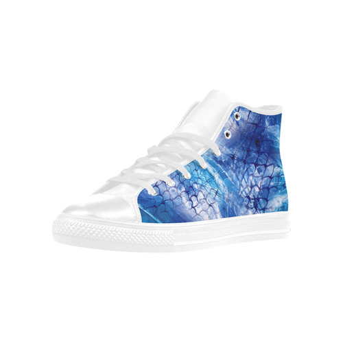 Blue Nautical Design Fishnet Print High Top Sneaker by Juleez Aquila High Top Microfiber Leather Women's Shoes (Model 032)