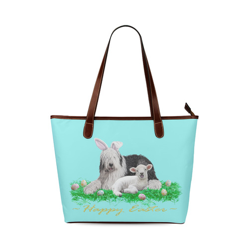 Happy Easter with eggs ~robins egg blue Shoulder Tote Bag (Model 1646)