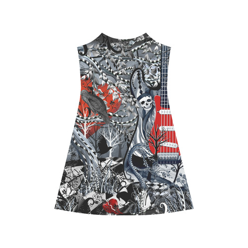 Girl Rock Guitar Raven Heart Print Dress Alcestis Slip Dress (Model D05)