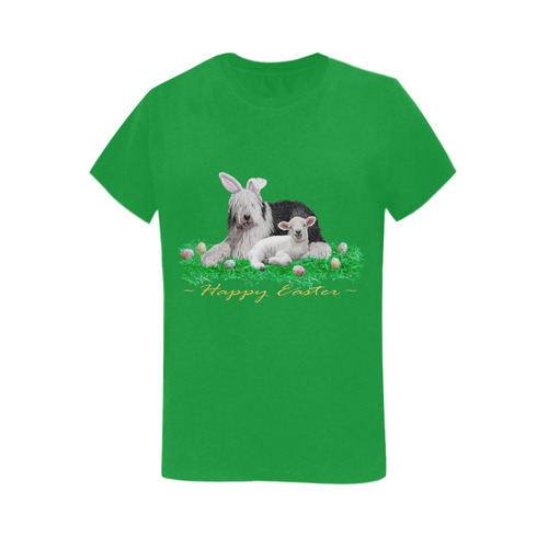 Happy Easter with eggs ~ green Women's T-Shirt in USA Size (Two Sides Printing)