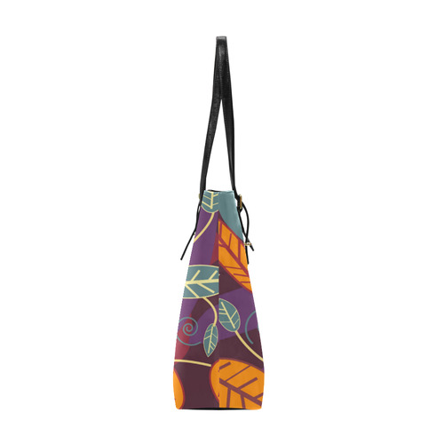 Orange Teal Leaves Colorful Floral Pattern Euramerican Tote Bag/Small (Model 1655)