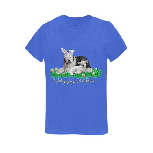 Happy Easter with eggs ~ blue Women's T-Shirt in USA Size (Two Sides Printing)
