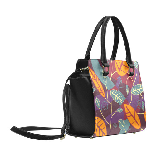 Orange Teal Leaves Colorful Floral Pattern Classic Shoulder Handbag (Model 1653)