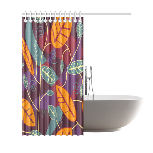 Orange Teal Leaves Colorful Floral Pattern Shower Curtain 69"x72"