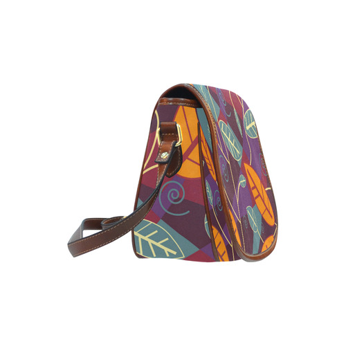 Orange Teal Leaves Colorful Floral Pattern Saddle Bag/Small (Model 1649) Full Customization