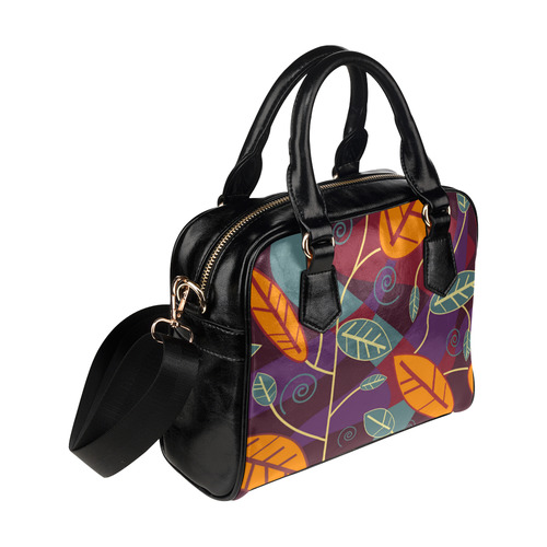 Orange Teal Leaves Colorful Floral Pattern Shoulder Handbag (Model 1634)