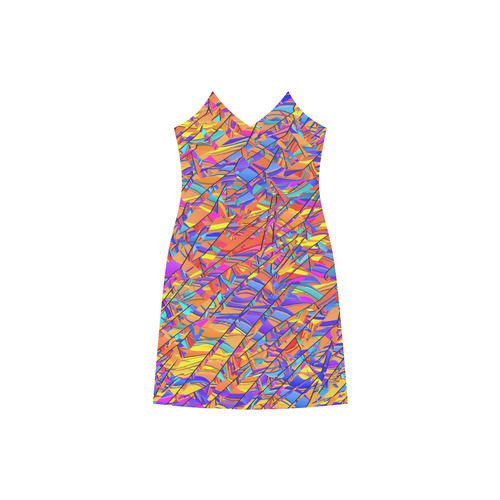 Colorful Graphic Splatter Print Dress V-Neck Open Fork Long Dress(Model D18)