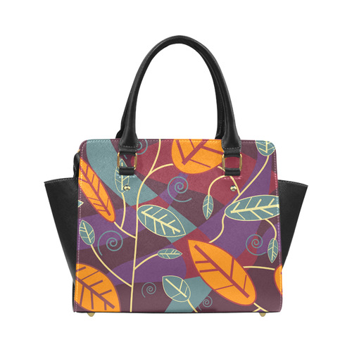 Orange Teal Leaves Colorful Floral Pattern Classic Shoulder Handbag (Model 1653)