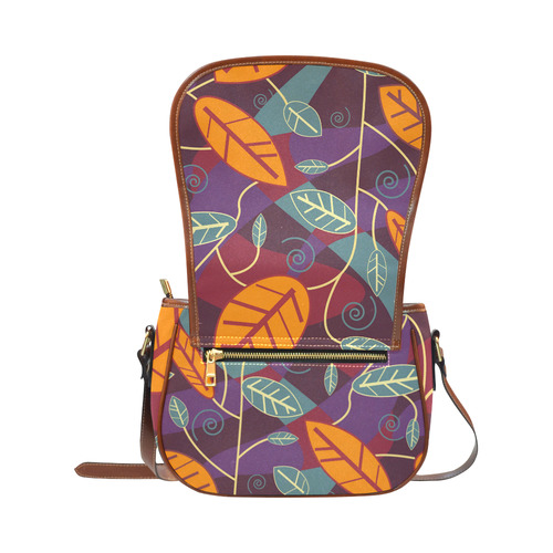 Orange Teal Leaves Colorful Floral Pattern Saddle Bag/Small (Model 1649) Full Customization