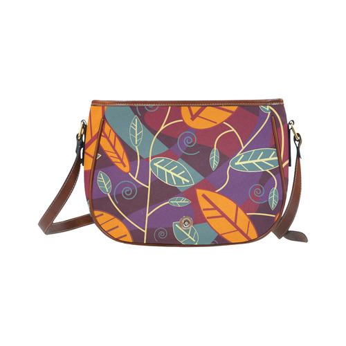 Orange Teal Leaves Colorful Floral Pattern Saddle Bag/Large (Model 1649)