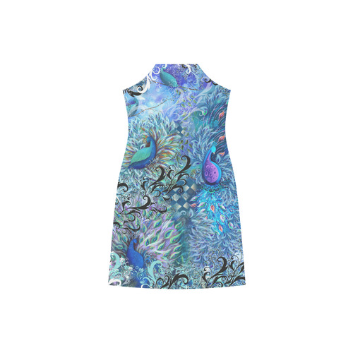 Blue Peacock Teal Print Summer Dress V-Neck Open Fork Long Dress(Model D18)