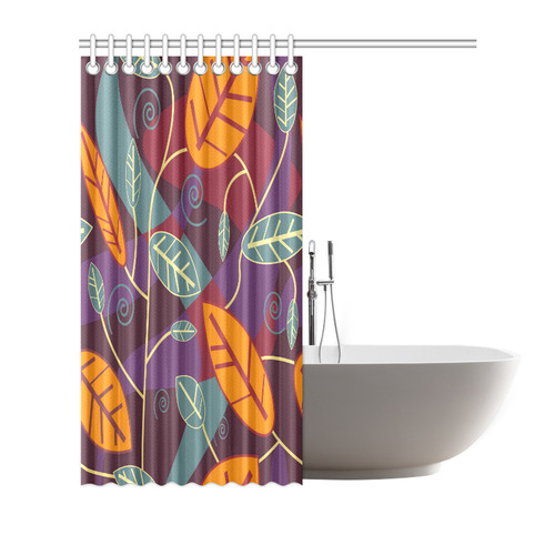 Orange Teal Leaves Colorful Floral Pattern Shower Curtain 72"x72"