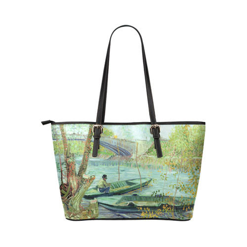 Van Gogh Fishing in the Spring Leather Tote Bag/Small (Model 1651)