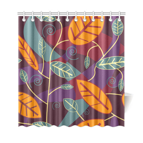 Orange Teal Leaves Colorful Floral Pattern Shower Curtain 69"x72"