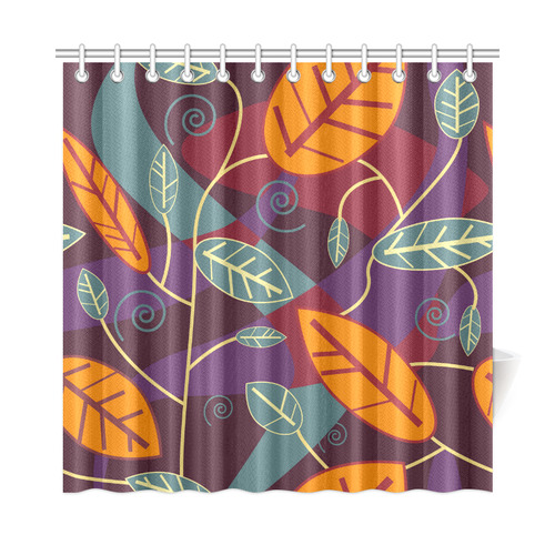 Orange Teal Leaves Colorful Floral Pattern Shower Curtain 72"x72"