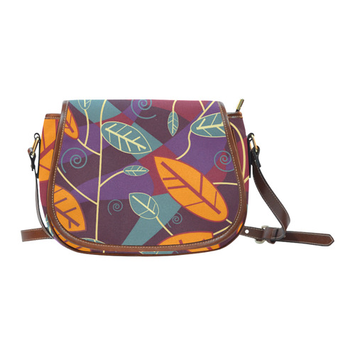 Orange Teal Leaves Colorful Floral Pattern Saddle Bag/Small (Model 1649) Full Customization