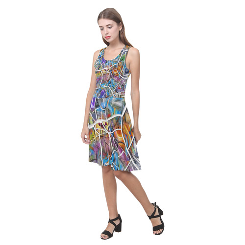 Cracked Lines Graphic Print Dress Atalanta Casual Sundress(Model D04)