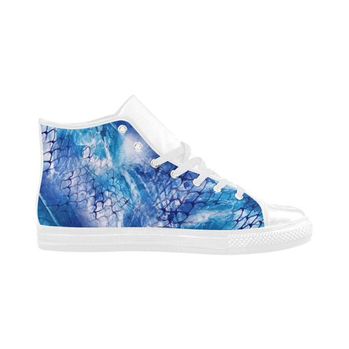 Blue Nautical Design Fishnet Print High Top Sneaker by Juleez Aquila High Top Microfiber Leather Women's Shoes (Model 032)