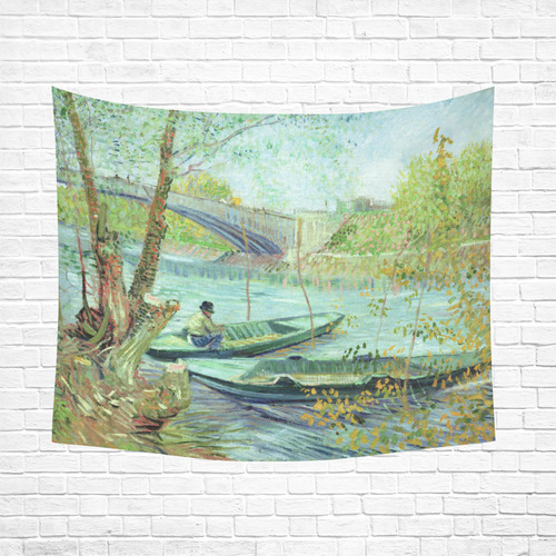 Van Gogh Fishing in the Spring Cotton Linen Wall Tapestry 60"x 51"