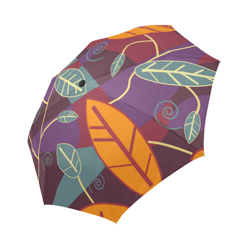 Orange Teal Leaves Colorful Floral Pattern Auto-Foldable Umbrella (Model U04)