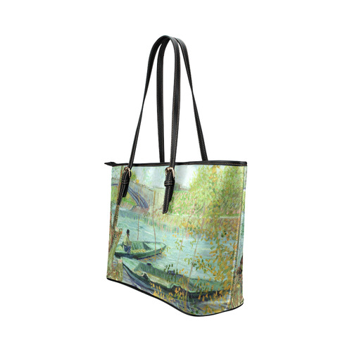 Van Gogh Fishing in the Spring Leather Tote Bag/Small (Model 1651)