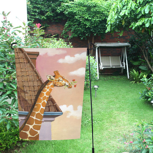 giraffe steals flowers