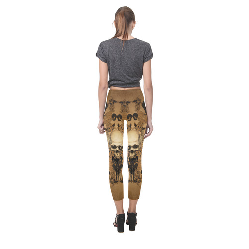 Skull with skull mandala on the background Capri Legging (Model L02)