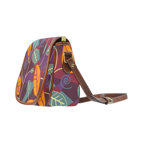 Orange Teal Leaves Colorful Floral Pattern Saddle Bag/Small (Model 1649) Full Customization