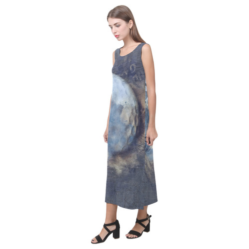 Abstract grunge golf ball Phaedra Sleeveless Open Fork Long Dress (Model D08)