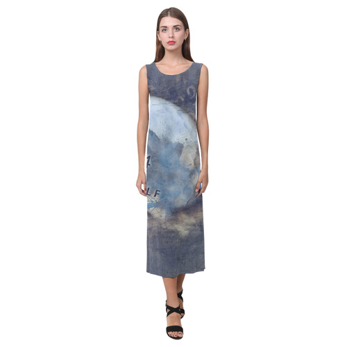 Abstract grunge golf ball Phaedra Sleeveless Open Fork Long Dress (Model D08)