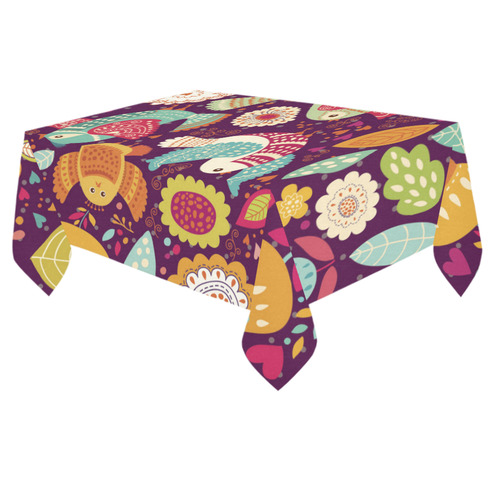 Cute Birds and Flowers Floral Pattern Cotton Linen Tablecloth 60"x 84"