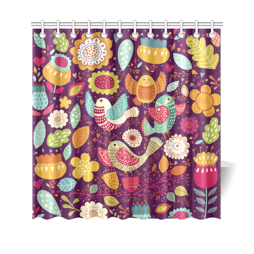 Cute Birds and Flowers Floral Pattern Shower Curtain 69"x70"