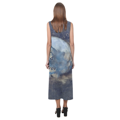 Abstract grunge golf ball Phaedra Sleeveless Open Fork Long Dress (Model D08)