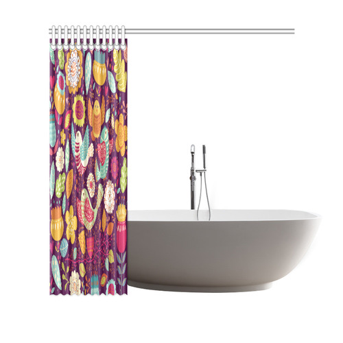 Cute Birds and Flowers Floral Pattern Shower Curtain 69"x70"
