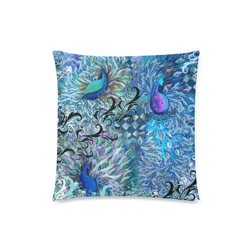 Blue Peacock Scroll Feather Print By Juleez Custom Zippered Pillow Case 18"x18"(Twin Sides)