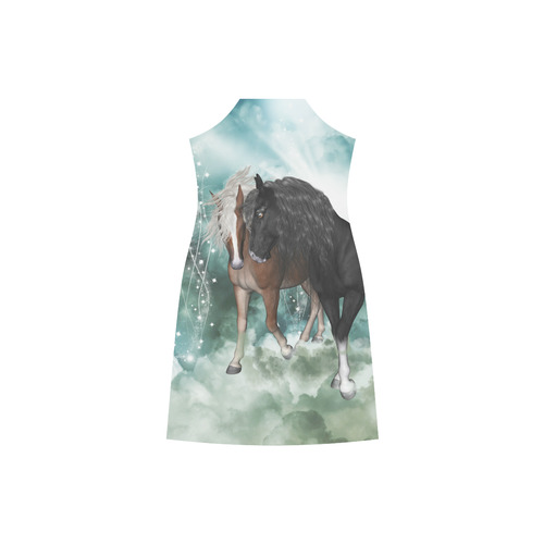 The wonderful couple horses V-Neck Open Fork Long Dress(Model D18)