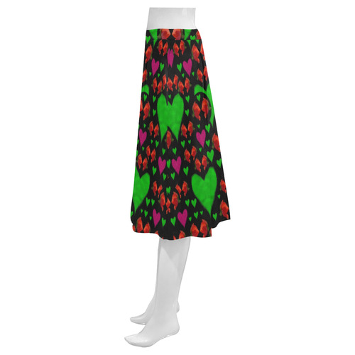 love hearts and roses Mnemosyne Women's Crepe Skirt (Model D16)