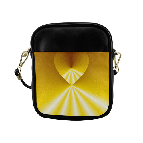Yellow & White Sunrays Love Heart Sling Bag (Model 1627)