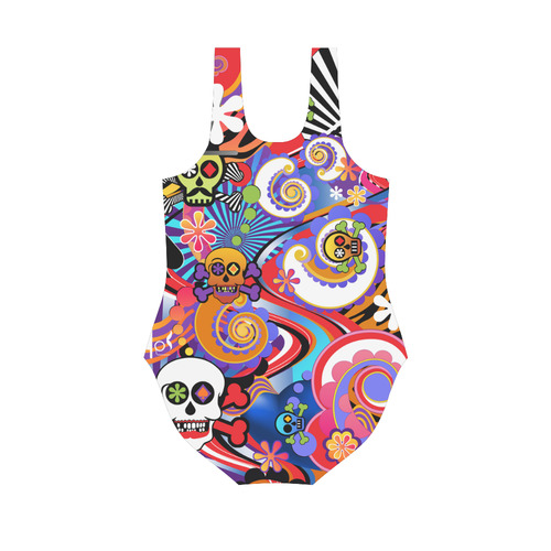 Sugar Skull colorful swimsuit Vest One Piece Swimsuit (Model S04)