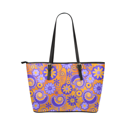 Sunset Flowers Print by Juleez Leather Tote Bag/Small (Model 1651)